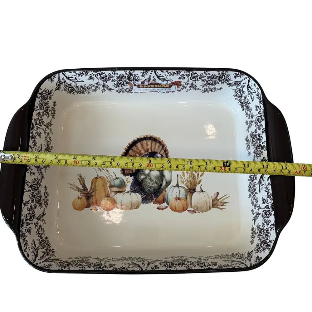 The Bakeshop Large Ceramic Turkey Baker 15.5in Thanksgiving Casserole Dish NEW